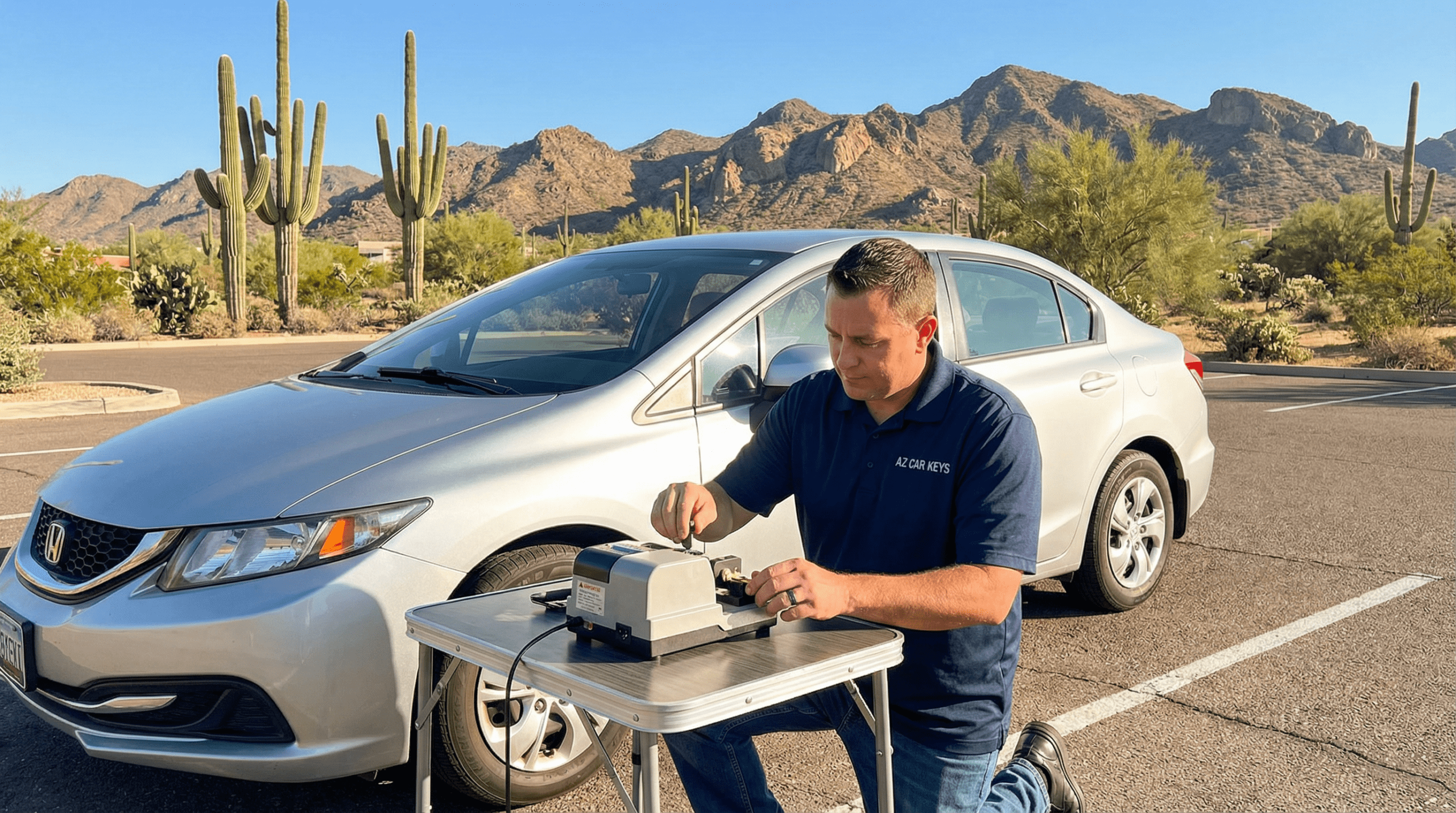 AZ Car Keys technician performing car key replacement service in North Phoenix, AZ